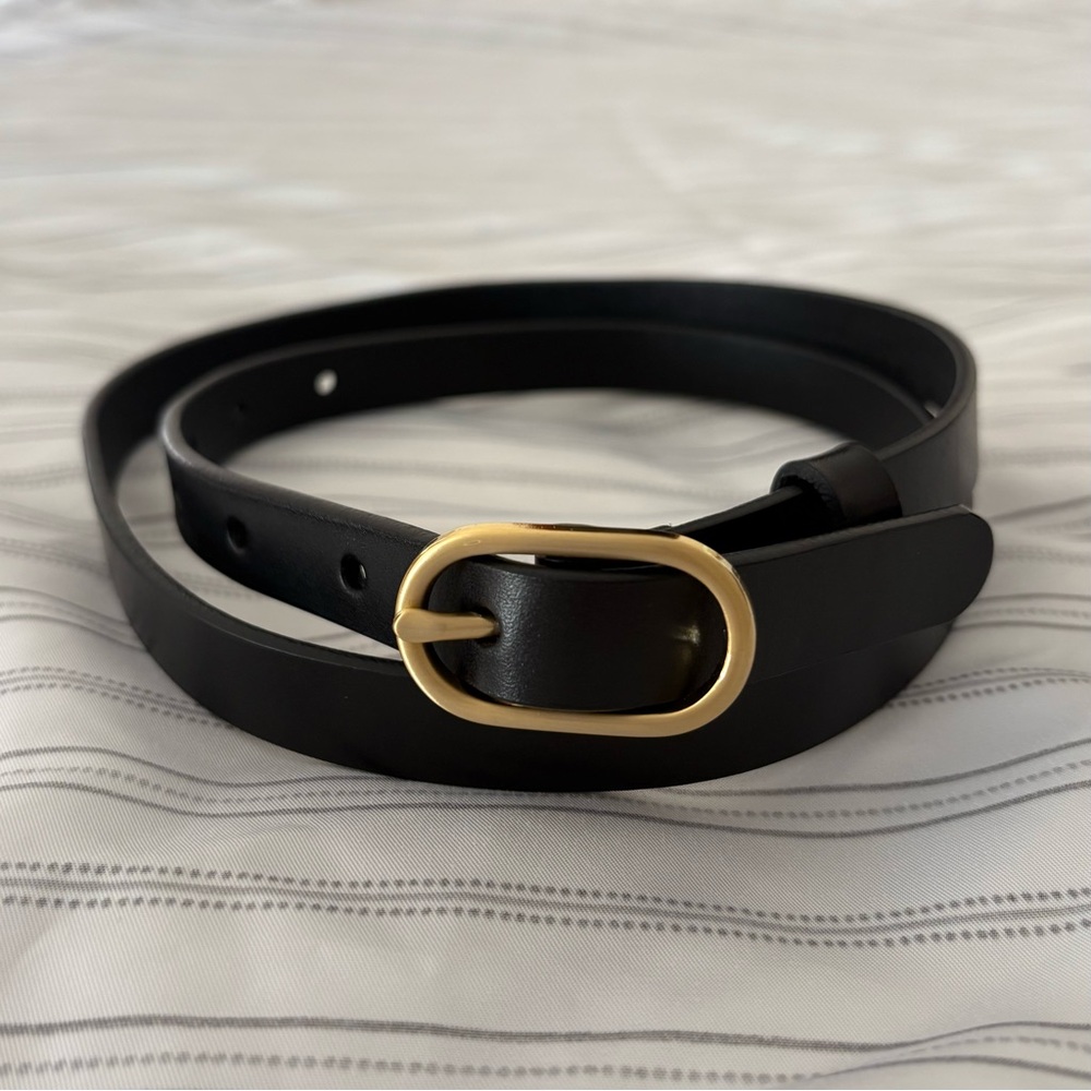 Land's End Black Leather Belt (Size S)